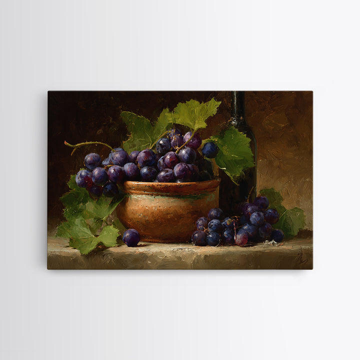 Grapes in a Ceramic Bowl with Shadows Framed Canvas Print, Winery Art, Statement Artwork, Winery Decor, Fine Art, Vineyard, WIN-3x2-85