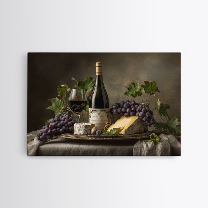 Charcuterie Board with Grapes and Cheese Canvas Print, Winery Art, Boho Decor, Winery Decor, Oil Painting, Vineyard, Art Print, WIN-3x2-89