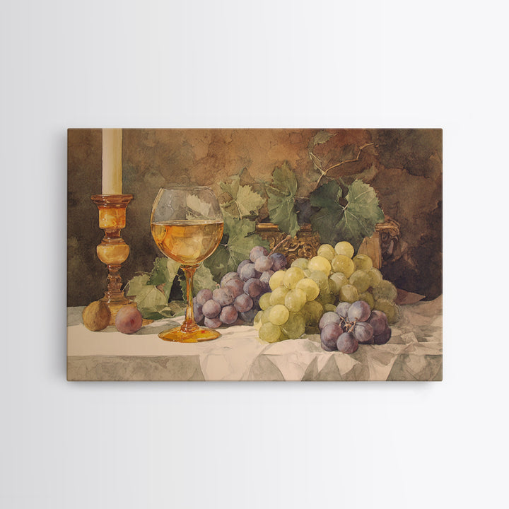Champagne Grapes and White Linen Still Life Framed Canvas Print, Winery Art, Preppy Wall Art, Winery Decor, Fine Art, Vineyard, WIN-3x2-9