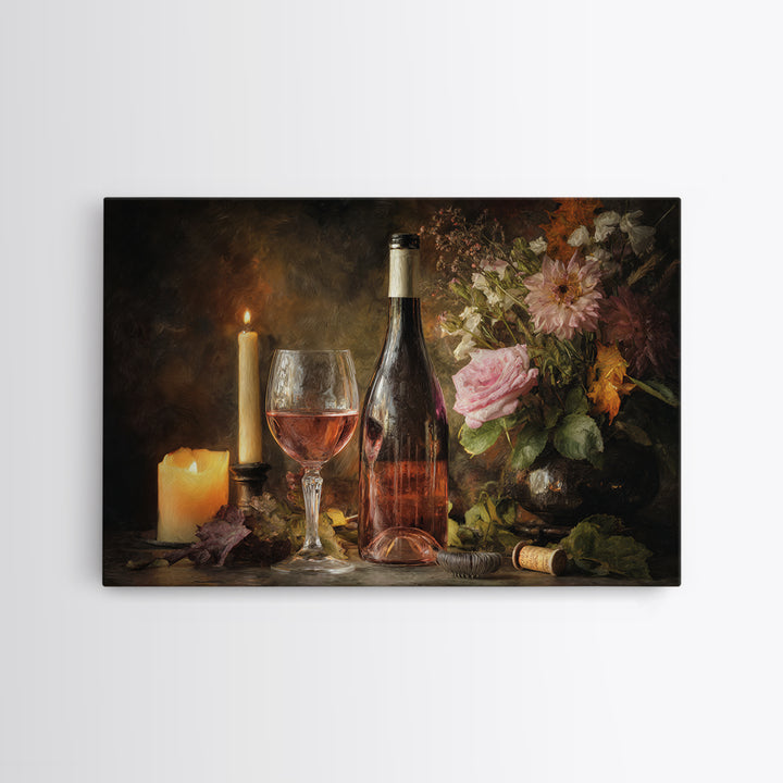 Ros Glass Beside Summer Flowers Framed Canvas Print, Winery Art, Matisse Print, Winery Decor, Fine Art, Vineyard, Luxury Decor, WIN-3x2-90