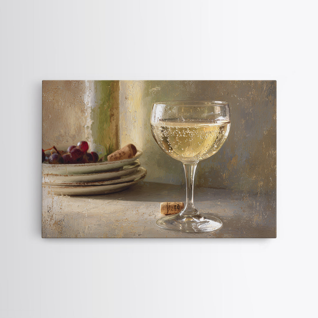 Champagne Coupe with Bubbles and Light Framed Canvas Print, Winery Art, Wall Hanging, Winery Decor, Fine Art, Vineyard, WIN-3x2-95