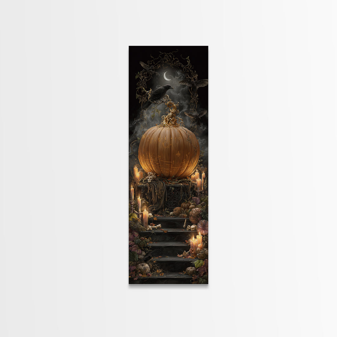 The Gold-Crowned Pumpkin Oracle - Occult Still Life, Halloween Wall Art, Tall Narrow Wall Art, Framed Canvas Print, Halloween Home Decor