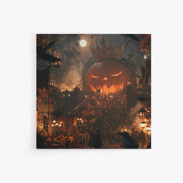 The Gold-Crowned Pumpkin Oracle - Procession Scene, Dark Fantasy Wall Art, Square Wall Art, Canvas Print, Halloween Home Decor