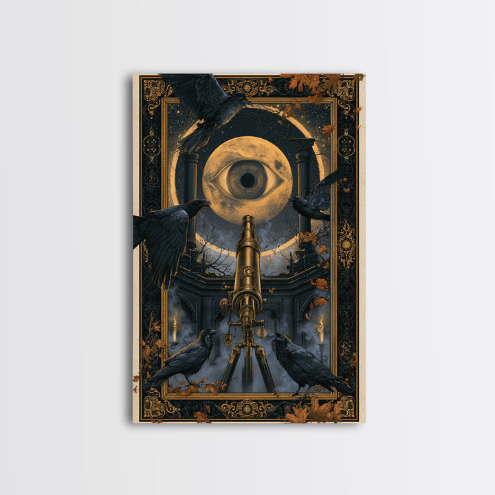 The Midnight Raven Observatory - Icon Portrait, Gothic Home Decor, Vertical Wall Art, Canvas Print, Halloween Home Decor, Gothic Wall Art
