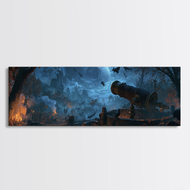The Midnight Raven Observatory - Environmental Panorama, Gothic Home Decor, Extra Wide Wall Art, Canvas Print, Halloween Home Decor