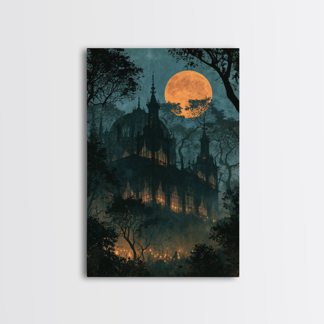 The Black Lace Haunted Conservatory - Icon Portrait, Halloween Wall Art, Vertical Wall Art, Framed Canvas Print, Halloween Home Decor