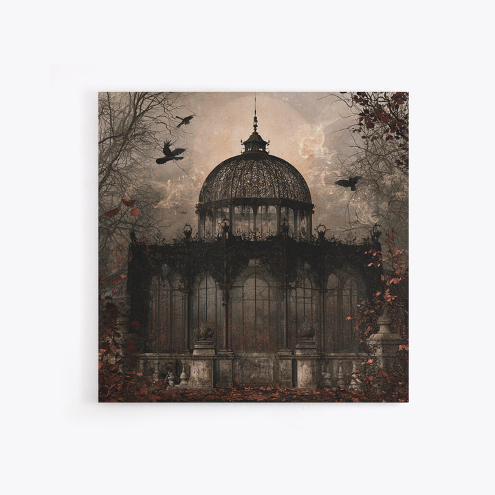 The Black Lace Haunted Conservatory - Icon Portrait, Spooky Wall Decor, Square Wall Art, Framed Canvas Print, Halloween Home Decor