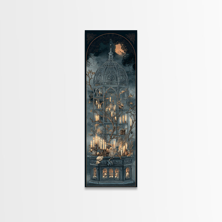 The Black Lace Haunted Conservatory - Occult Still Life, Dark Fantasy Wall Art, Tall Narrow Wall Art, Canvas Print, Halloween Home Decor