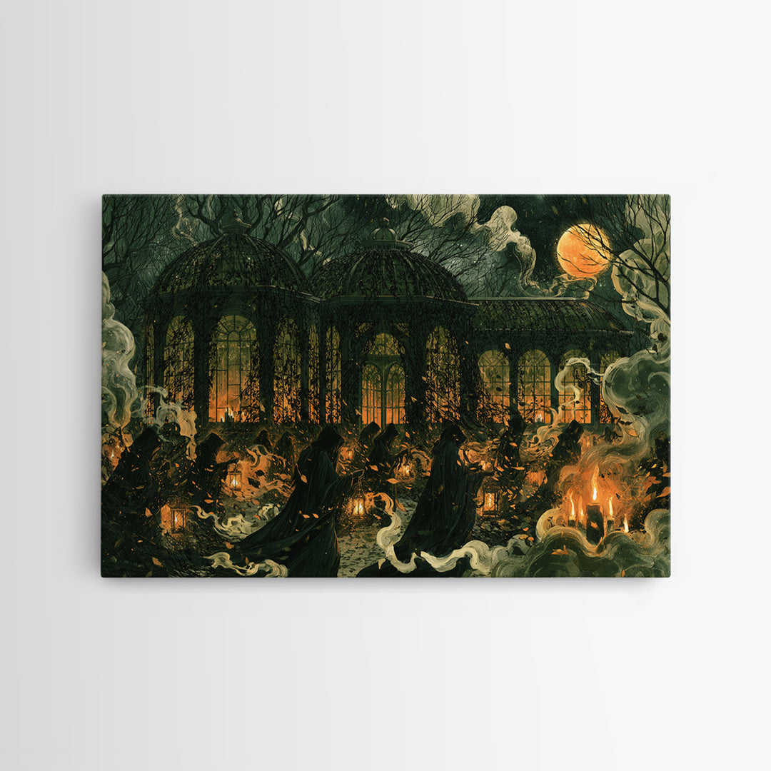 The Black Lace Haunted Conservatory - Procession Scene, Gothic Home Decor, Landscape Wall Art, Canvas Print, Halloween Home Decor