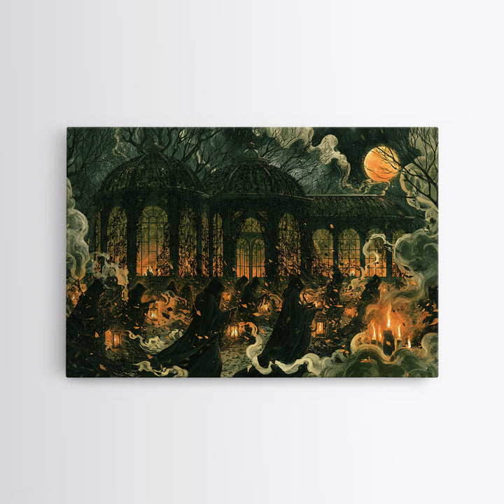 The Black Lace Haunted Conservatory - Procession Scene, Gothic Home Decor, Landscape Wall Art, Canvas Print, Halloween Home Decor