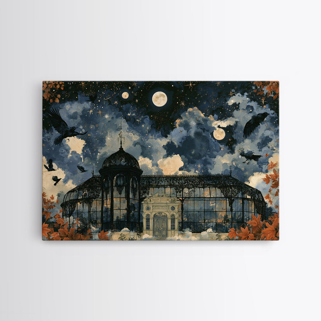 The Black Lace Haunted Conservatory - Surreal Celestial Vision, Gothic Home Decor, Landscape Wall Art, Canvas Print, Halloween Home Decor