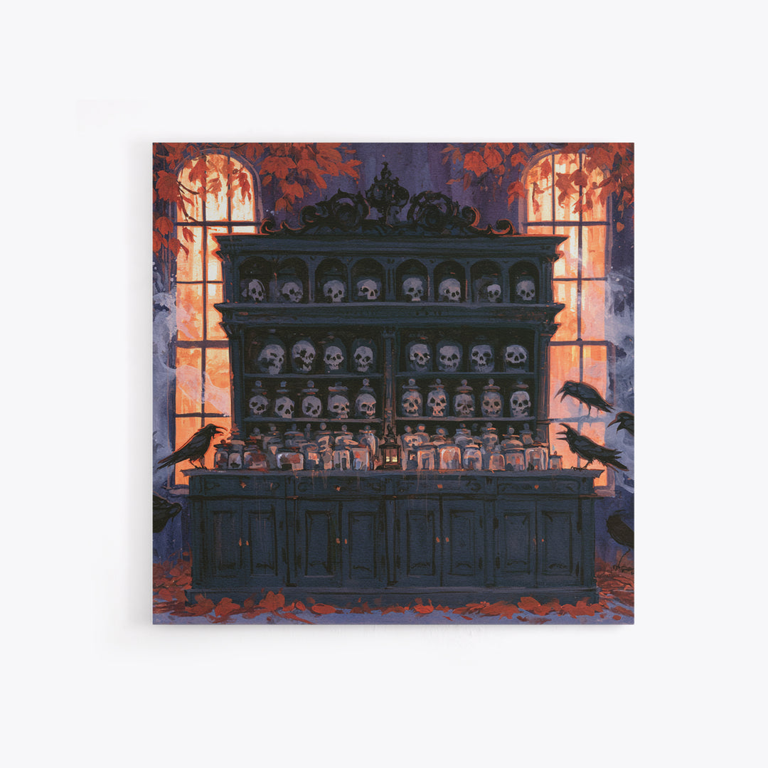 The Candlelit Skull Apothecary - Icon Portrait, Occult Wall Decor, Square Wall Art, Canvas Print, Halloween Home Decor, Gothic Wall Art