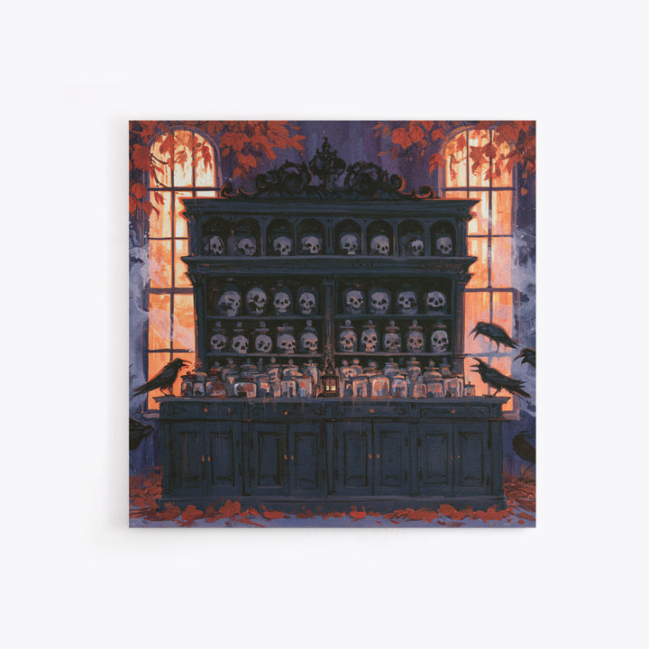 The Candlelit Skull Apothecary - Icon Portrait, Occult Wall Decor, Square Wall Art, Canvas Print, Halloween Home Decor, Gothic Wall Art