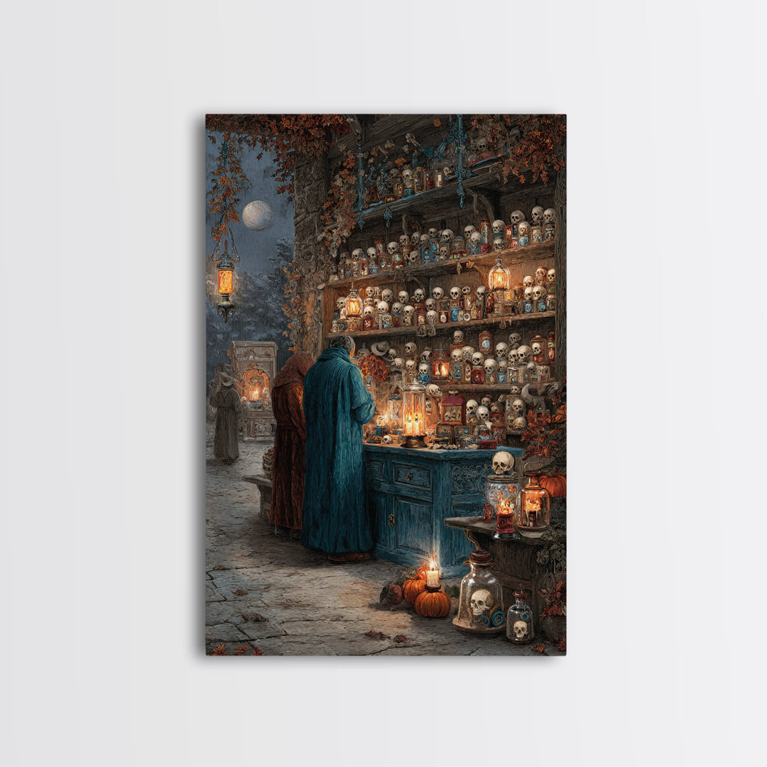 The Candlelit Skull Apothecary - Procession Scene, Gothic Home Decor, Vertical Wall Art, Canvas Print, Halloween Home Decor, Gothic Wall Art