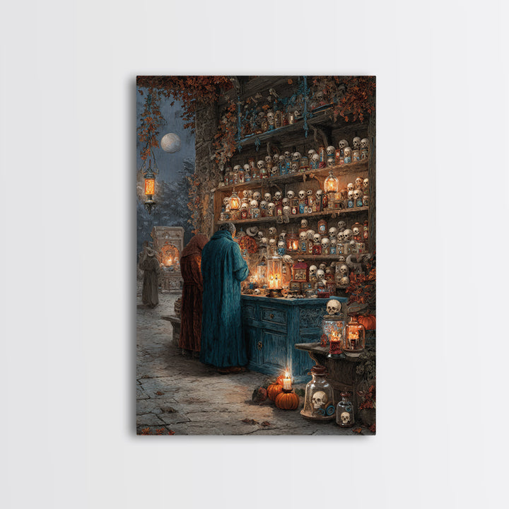 The Candlelit Skull Apothecary - Procession Scene, Gothic Home Decor, Vertical Wall Art, Canvas Print, Halloween Home Decor, Gothic Wall Art