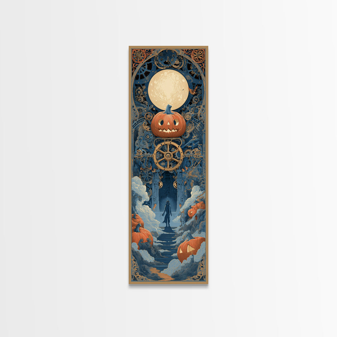 The Clockwork Jack-O-Lantern - Icon Portrait, Halloween Wall Art, Tall Narrow Wall Art, Framed Canvas Print, Halloween Home Decor