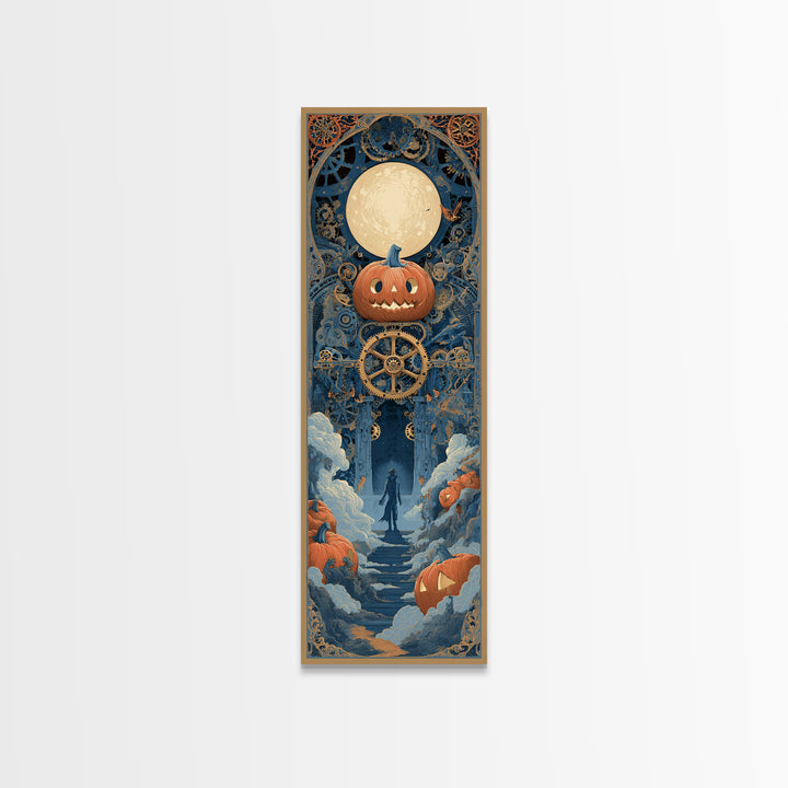 The Clockwork Jack-O-Lantern - Icon Portrait, Halloween Wall Art, Tall Narrow Wall Art, Framed Canvas Print, Halloween Home Decor