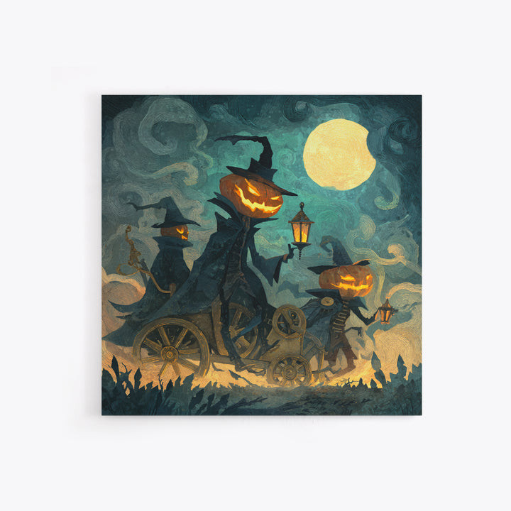 The Clockwork Jack-O-Lantern - Procession Scene, Spooky Wall Decor, Square Wall Art, Framed Canvas Print, Halloween Home Decor