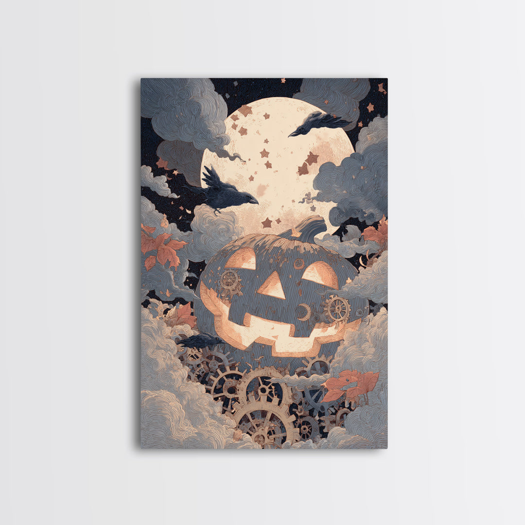 The Clockwork Jack-O-Lantern - Surreal Celestial Vision, Dark Fantasy Wall Art, Vertical Wall Art, Canvas Print, Halloween Home Decor