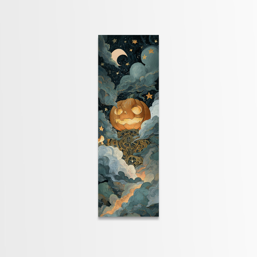 The Clockwork Jack-O-Lantern - Surreal Celestial Vision, Gothic Home Decor, Tall Narrow Wall Art, Canvas Print, Halloween Home Decor