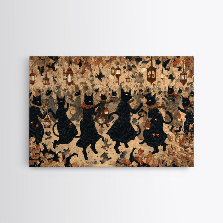 The Moonlit Cat Masquerade - Procession Scene, Dark Fantasy Wall Art, Landscape Wall Art, Canvas Print, Halloween Home Decor