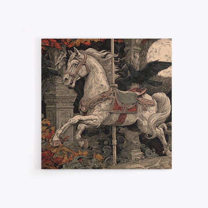 The Graveyard Carousel - Icon Portrait, Halloween Wall Art, Square Wall Art, Framed Canvas Print, Halloween Home Decor, Gothic Wall Art