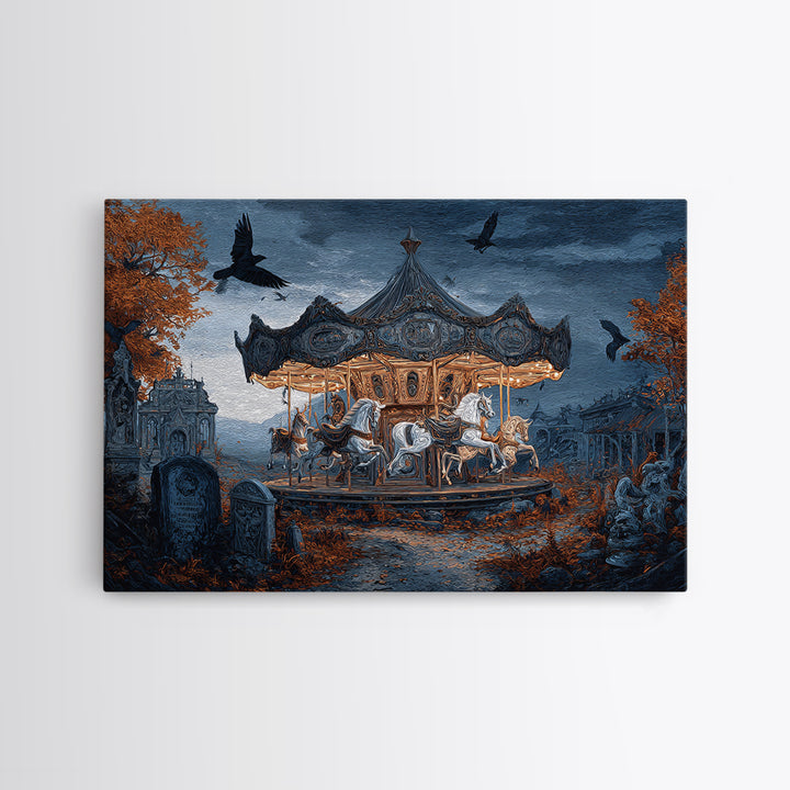 The Graveyard Carousel - Environmental Panorama, Gothic Home Decor, Landscape Wall Art, Canvas Print, Halloween Home Decor, Gothic Wall Art