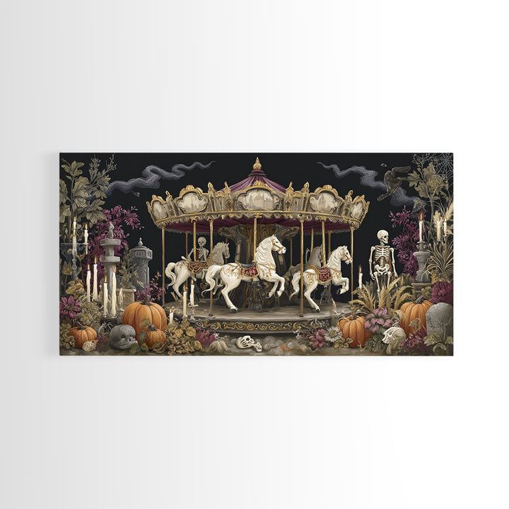 The Graveyard Carousel - Occult Still Life, Occult Wall Decor, Wide Panoramic Art, Canvas Print, Halloween Home Decor, Gothic Wall Art