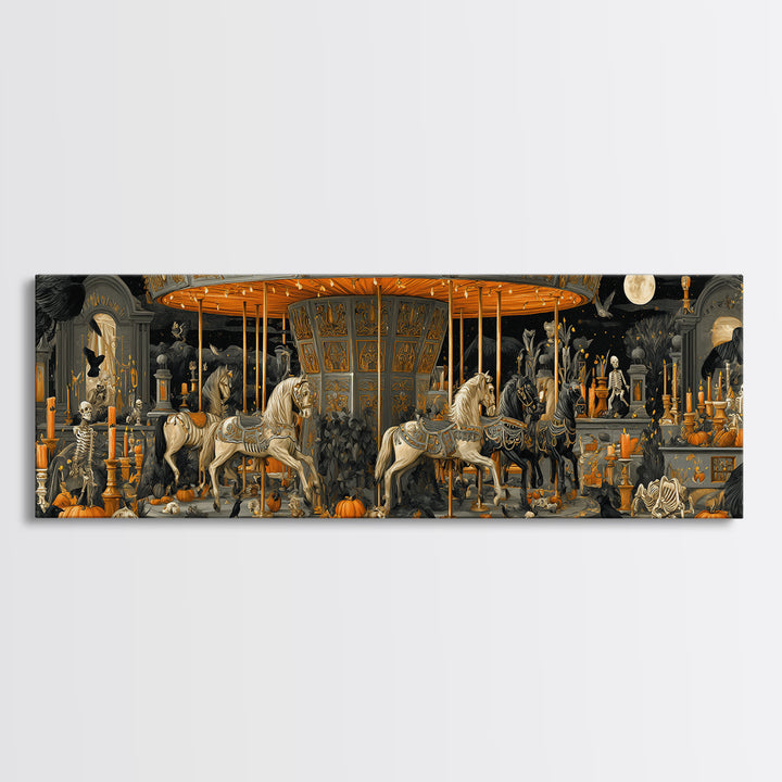 The Graveyard Carousel - Occult Still Life, Gothic Home Decor, Extra Wide Wall Art, Canvas Print, Halloween Home Decor, Gothic Wall Art