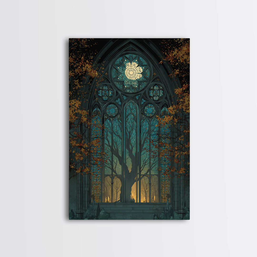 The Spiderweb Cathedral Window - Icon Portrait, Dark Fantasy Wall Art, Vertical Wall Art, Canvas Print, Halloween Home Decor