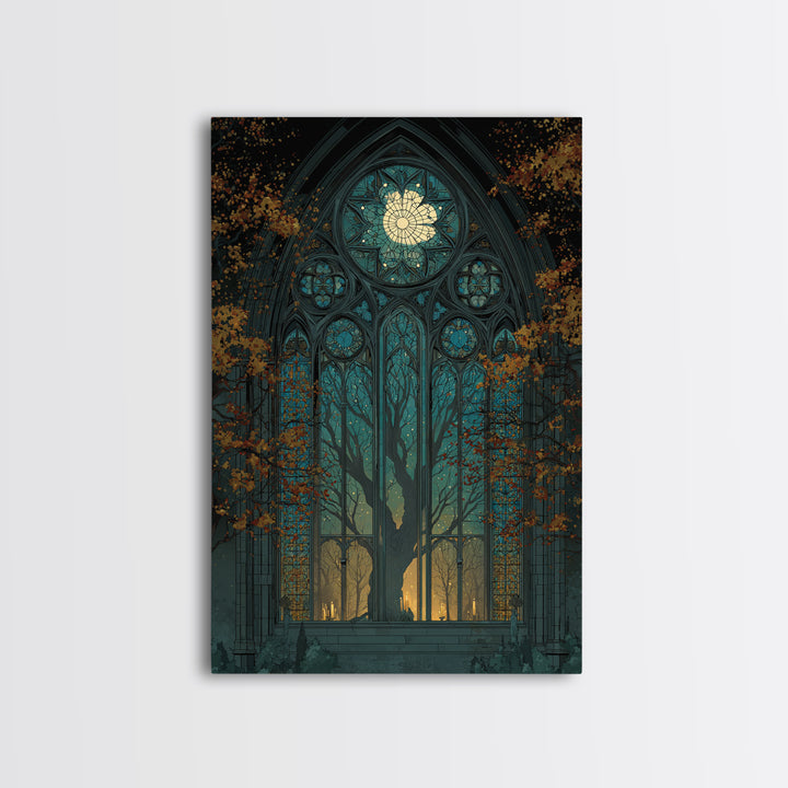The Spiderweb Cathedral Window - Icon Portrait, Dark Fantasy Wall Art, Vertical Wall Art, Canvas Print, Halloween Home Decor