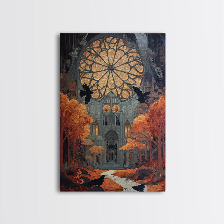 The Spiderweb Cathedral Window - Environmental Panorama, Gothic Home Decor, Vertical Wall Art, Canvas Print, Halloween Home Decor