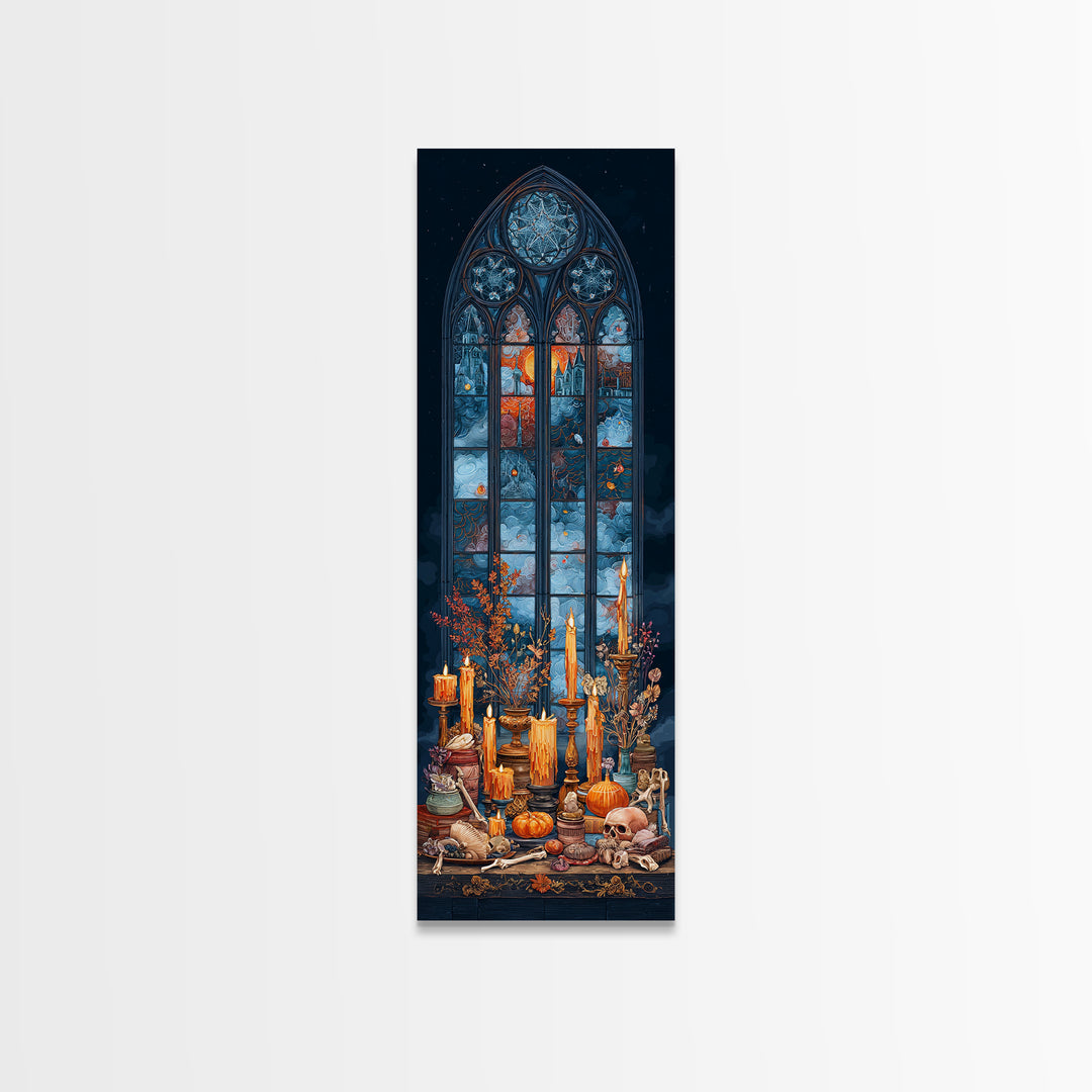 The Spiderweb Cathedral Window - Occult Still Life, Occult Wall Decor, Tall Narrow Wall Art, Canvas Print, Halloween Home Decor