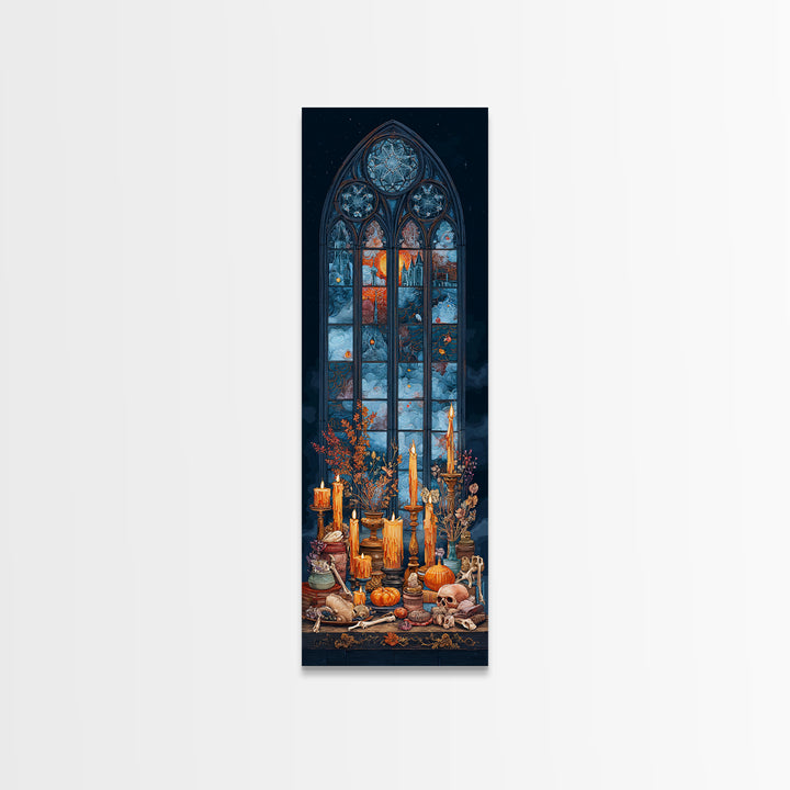 The Spiderweb Cathedral Window - Occult Still Life, Occult Wall Decor, Tall Narrow Wall Art, Canvas Print, Halloween Home Decor