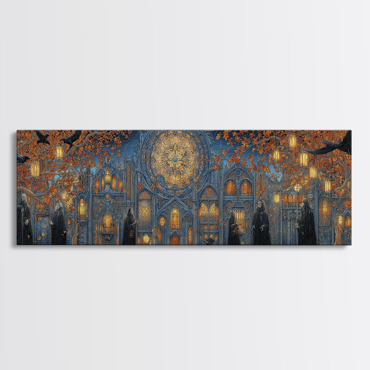 The Spiderweb Cathedral Window - Procession Scene, Occult Wall Decor, Extra Wide Wall Art, Canvas Print, Halloween Home Decor