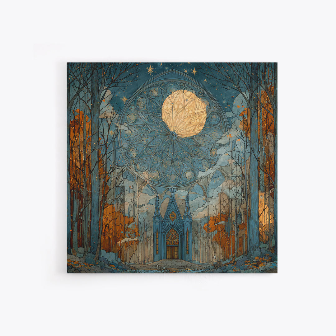 The Spiderweb Cathedral Window - Surreal Celestial Vision, Dark Fantasy Wall Art, Square Wall Art, Canvas Print, Halloween Home Decor
