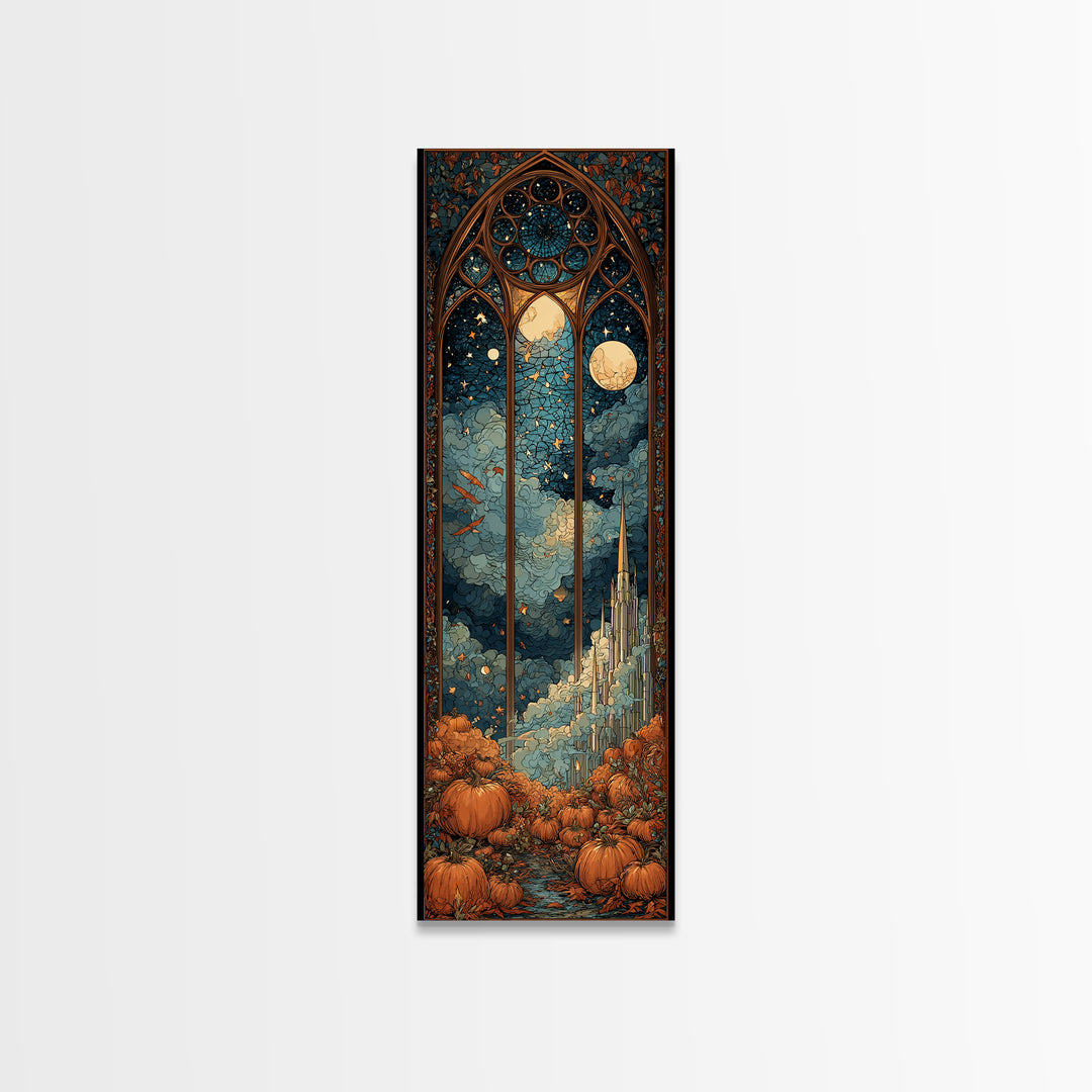 The Spiderweb Cathedral Window - Surreal Celestial Vision, Macabre Halloween Art, Tall Narrow Wall Art, Framed Canvas Print, Gothic Wall Art