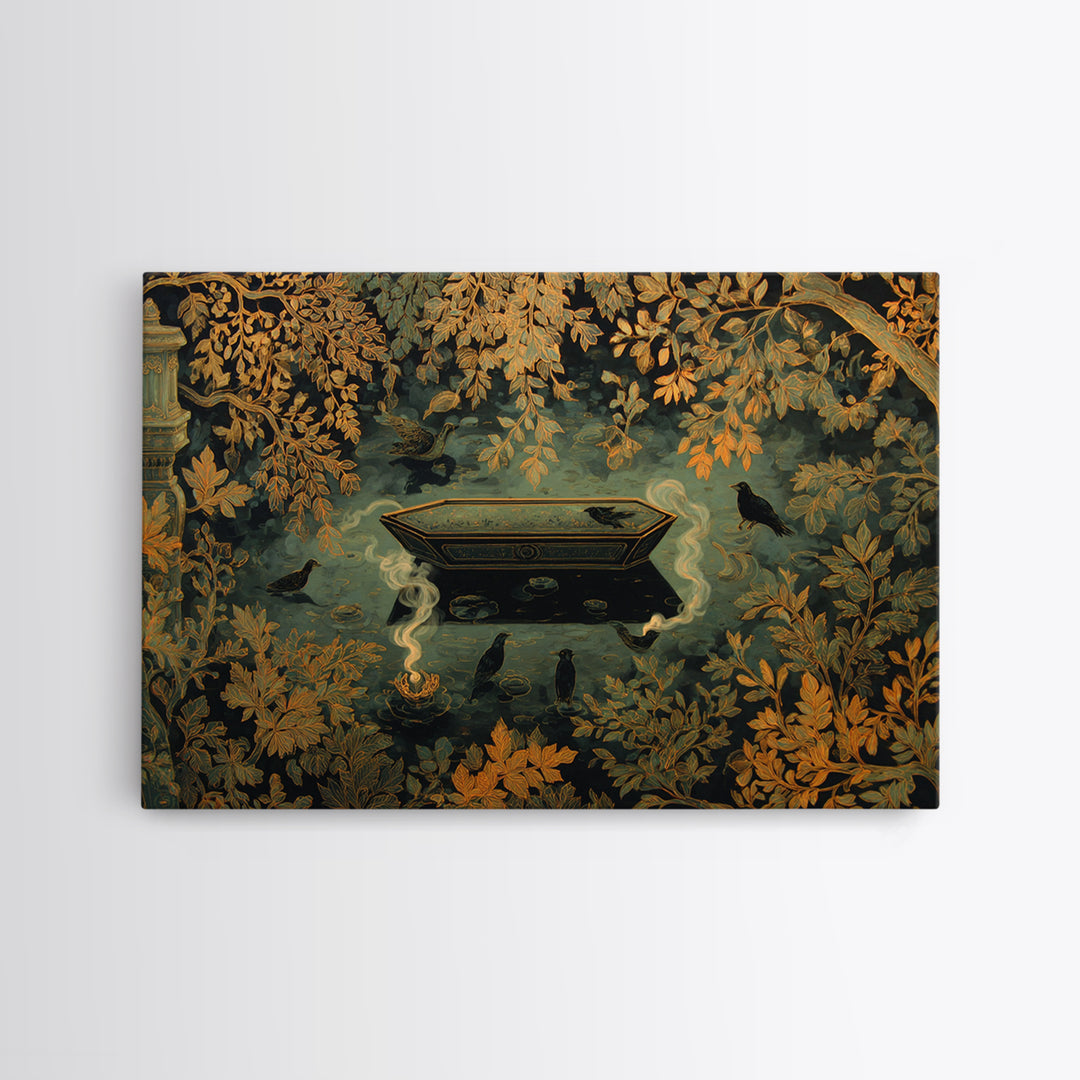 The Floating Coffin Garden - Icon Portrait, Dark Fantasy Wall Art, Landscape Wall Art, Canvas Print, Halloween Home Decor, Gothic Wall Art