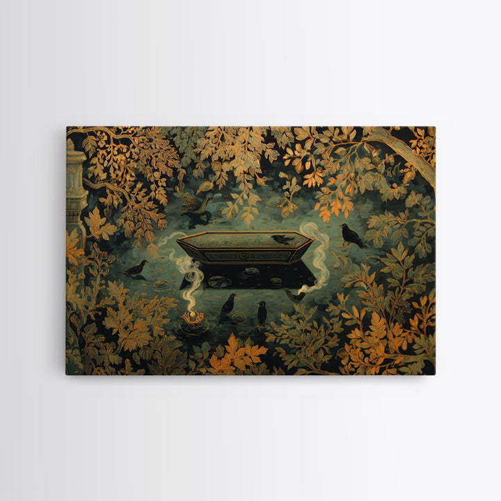 The Floating Coffin Garden - Icon Portrait, Dark Fantasy Wall Art, Landscape Wall Art, Canvas Print, Halloween Home Decor, Gothic Wall Art