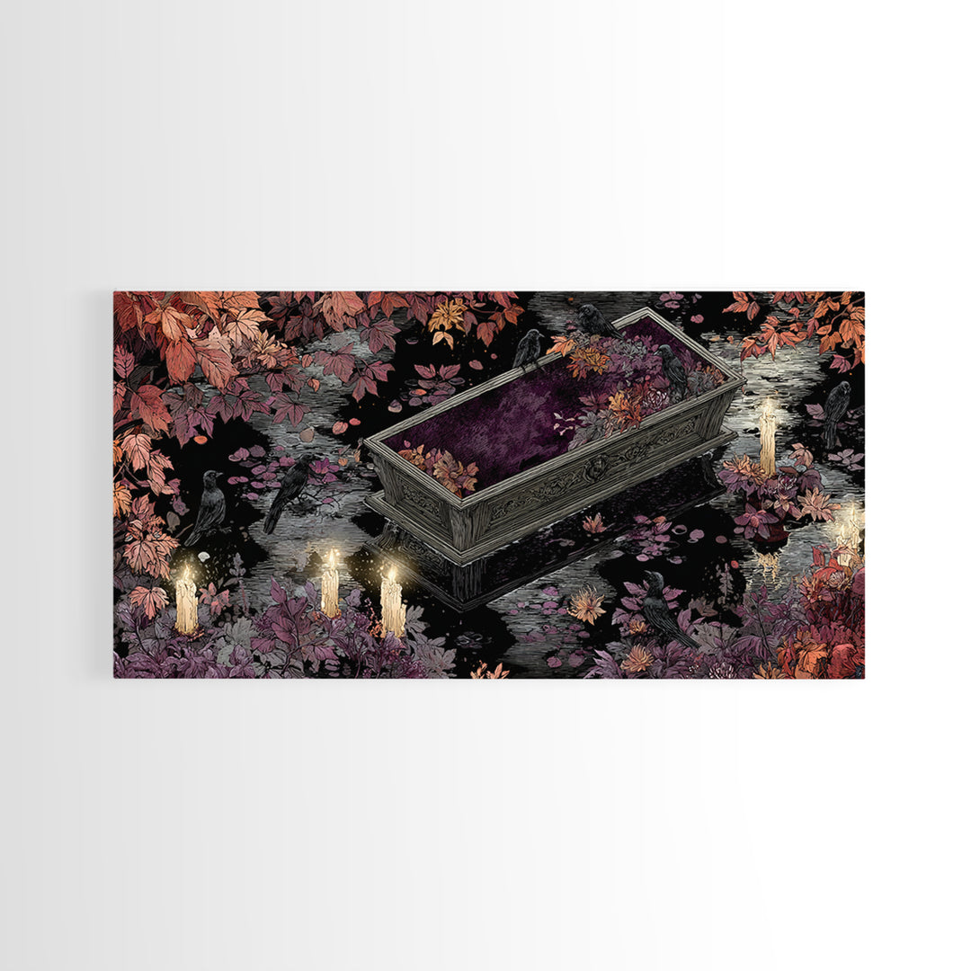The Floating Coffin Garden - Icon Portrait, Halloween Wall Art, Wide Panoramic Art, Framed Canvas Print, Halloween Home Decor