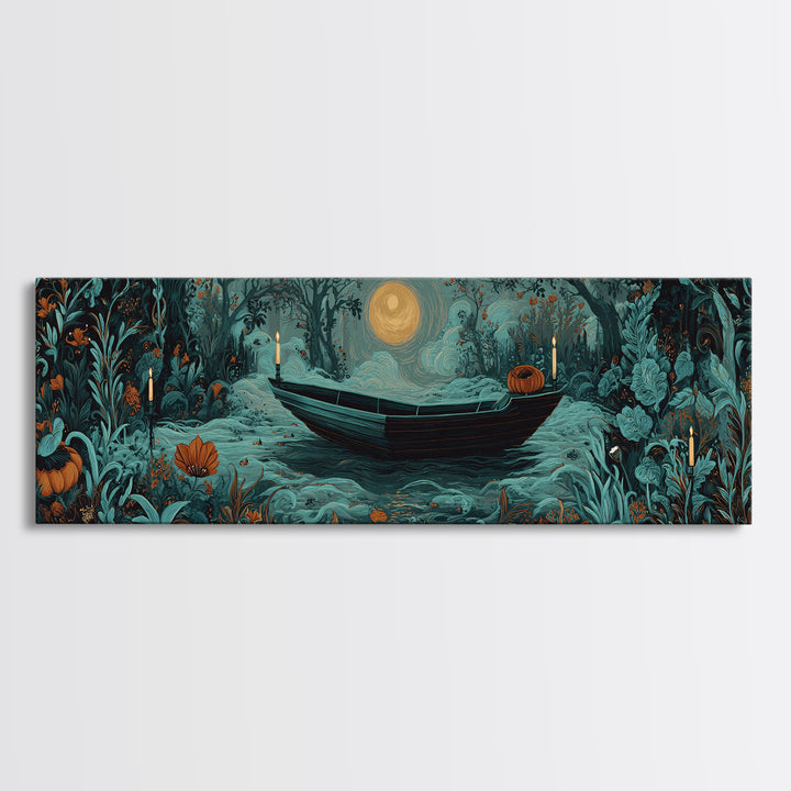 The Floating Coffin Garden - Icon Portrait, Gothic Home Decor, Extra Wide Wall Art, Canvas Print, Halloween Home Decor, Gothic Wall Art