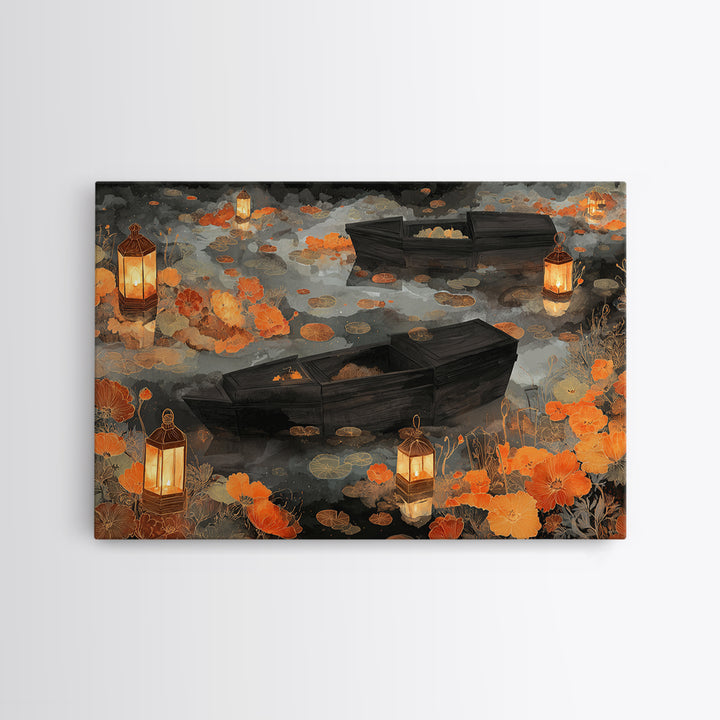 The Floating Coffin Garden - Environmental Panorama, Gothic Home Decor, Landscape Wall Art, Canvas Print, Halloween Home Decor