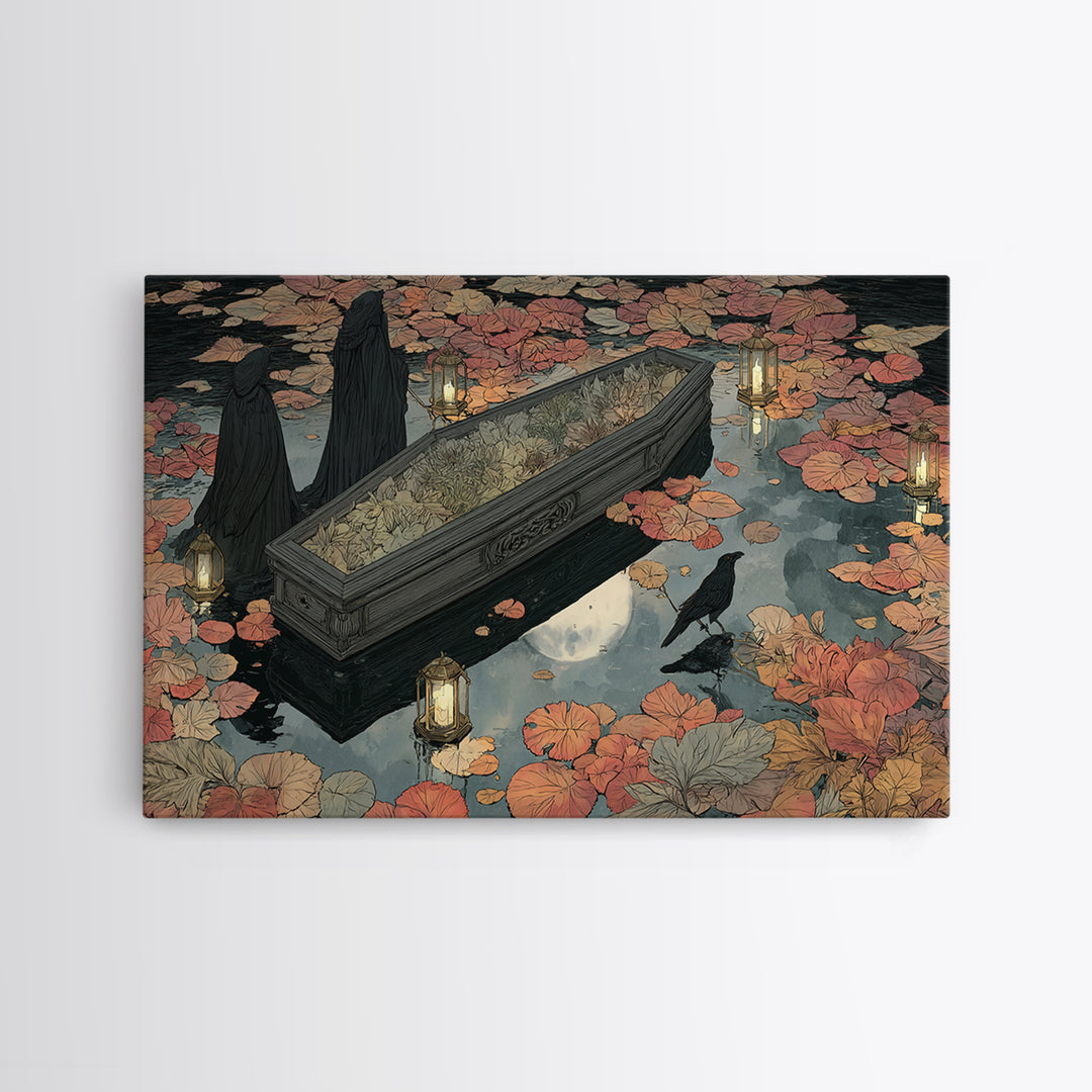 The Floating Coffin Garden - Procession Scene, Gothic Home Decor, Landscape Wall Art, Canvas Print, Halloween Home Decor, Gothic Wall Art