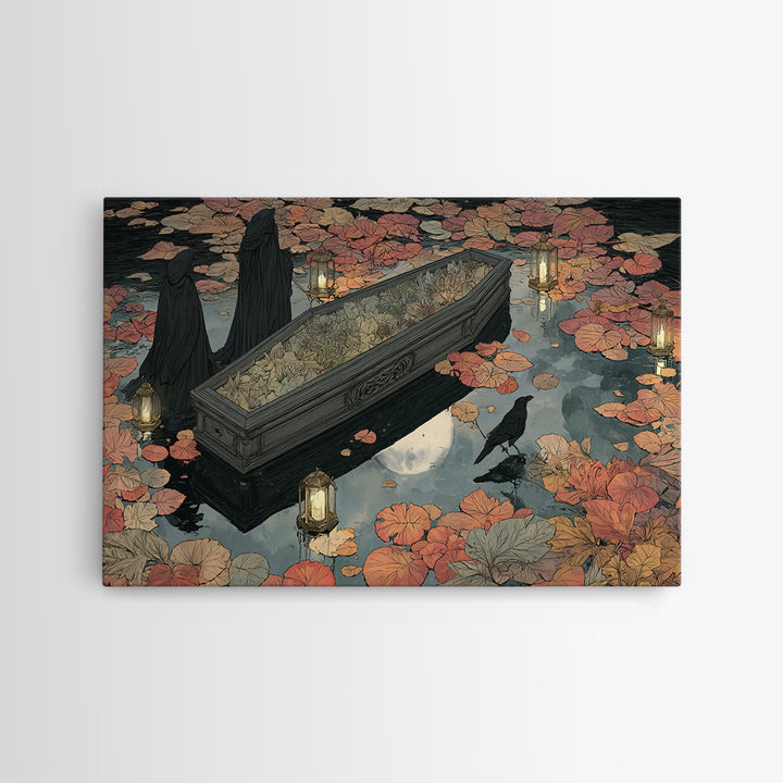 The Floating Coffin Garden - Procession Scene, Gothic Home Decor, Landscape Wall Art, Canvas Print, Halloween Home Decor, Gothic Wall Art