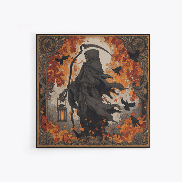 The Autumn Reaper Parade - Icon Portrait, Spooky Wall Decor, Square Wall Art, Framed Canvas Print, Halloween Home Decor, Gothic Wall Art