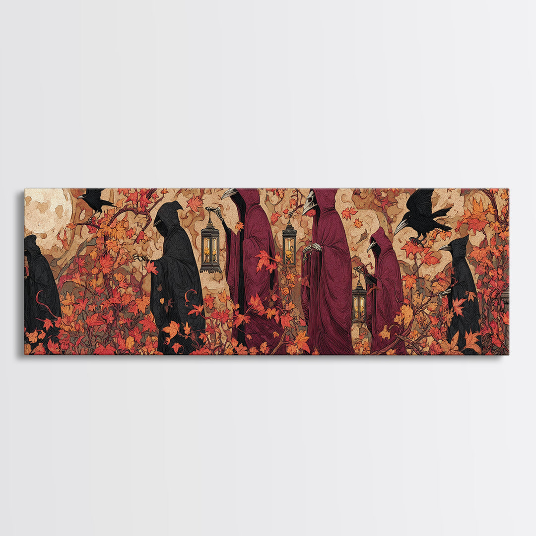 The Autumn Reaper Parade - Icon Portrait, Occult Wall Decor, Extra Wide Wall Art, Canvas Print, Halloween Home Decor, Gothic Wall Art
