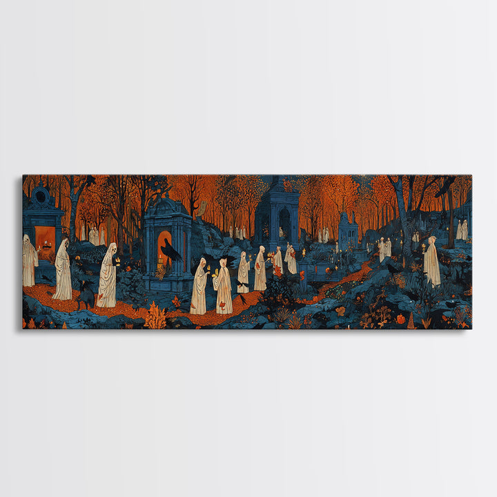 The Autumn Reaper Parade - Environmental Panorama, Spooky Wall Decor, Extra Wide Wall Art, Framed Canvas Print, Halloween Home Decor