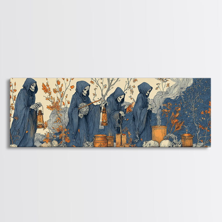 The Autumn Reaper Parade - Occult Still Life, Halloween Wall Art, Extra Wide Wall Art, Framed Canvas Print, Halloween Home Decor