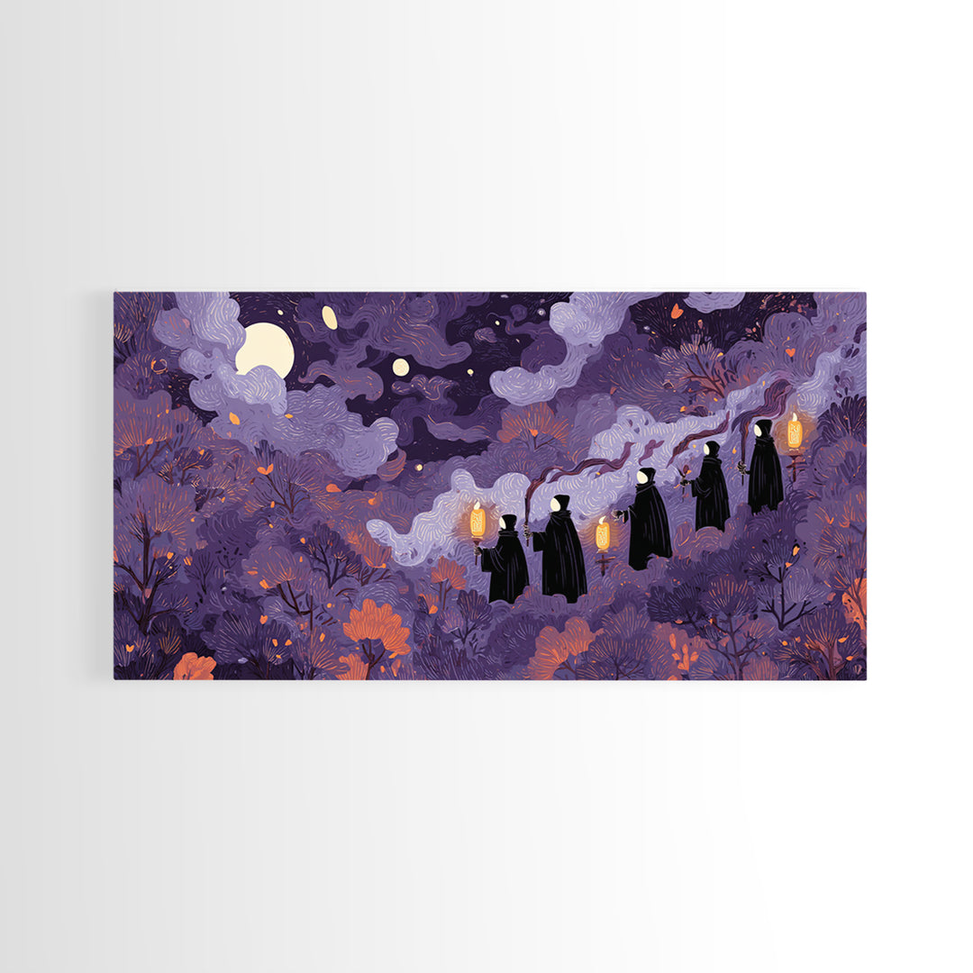 The Autumn Reaper Parade - Surreal Celestial Vision, Gothic Home Decor, Wide Panoramic Art, Canvas Print, Halloween Home Decor