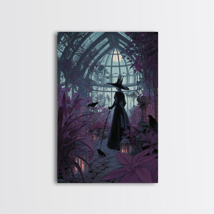 The Witch Queen Greenhouse - Icon Portrait, Macabre Halloween Art, Vertical Wall Art, Framed Canvas Print, Halloween Home Decor